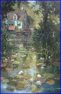 James Coleman Original Nestled Along the Pond Oil on Canvas Framed