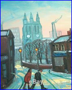James Downie Original Painting Oil on Canvas Church Street In Winter Free P&P