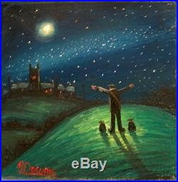 James Downie Original Painting Oil on Canvas Moon Light On Clear Night Free P&P