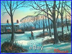James Downie Original Painting Oil on Canvas Snowy Winters Walk 16in Free P&P