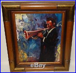 Jan Browne African American Trumpet Horn Player Original Oil On Canvas Painting