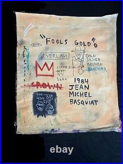 Jean Michel Basquiat LARGE Painting Original-Fools Gold- New York Gallery Stamp