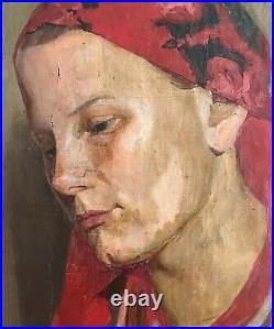 Jerzy Karszniewicz Lrg Polish Female Portrait Oil On Canvas Signed Antique Woman