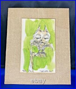 Jim Rabby 1972 signed Original Rare Watercolor Owl Shy Little Owl