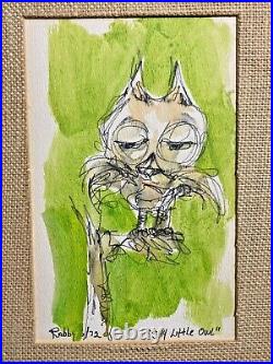 Jim Rabby 1972 signed Original Rare Watercolor Owl Shy Little Owl