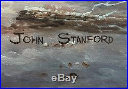 John Stanford Original Oil on Canvas Western Cowboy Horse Cattle Scene Very Nice