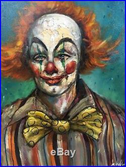 Jon Helland Clown Painting Framed Original Oil On Canvas Rare 30