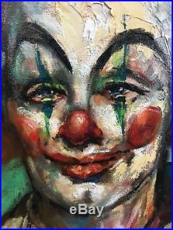 Jon Helland Clown Painting Framed Original Oil On Canvas Rare 30