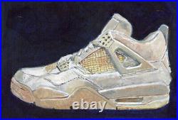 Jordan 4 Sneakers Original Figurative Art, 6x4 inch, Acrylic on Board. Signed