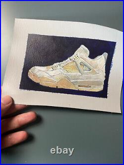 Jordan 4 Sneakers Original Figurative Art, 6x4 inch, Acrylic on Board. Signed