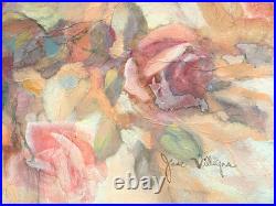 Jose Patricio P Villegas Original Painting Flesh Pink Flowers & Butterlies Spain