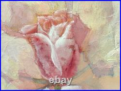 Jose Patricio P Villegas Original Painting Flesh Pink Flowers & Butterlies Spain