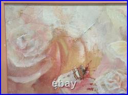 Jose Patricio P Villegas Original Painting Flesh Pink Flowers & Butterlies Spain