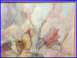 Jose Patricio P Villegas Original Painting Flesh Pink Flowers & Butterlies Spain