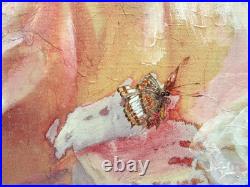 Jose Patricio P Villegas Original Painting Flesh Pink Flowers & Butterlies Spain