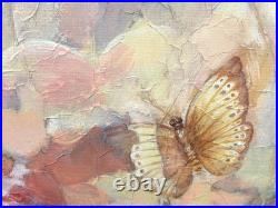 Jose Patricio P Villegas Original Painting Flesh Pink Flowers & Butterlies Spain
