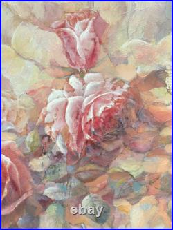 Jose Patricio P Villegas Original Painting Flesh Pink Flowers & Butterlies Spain