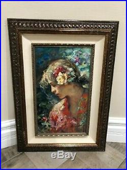 Jose Royo Con el Clavel ORIGINAL Oil Painting on Canvas with COA 20 by 27 framed