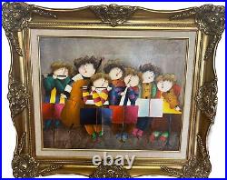 Joyce Roybal Oil on canvas painting Seven Musicians signed framed COA 27in 24in