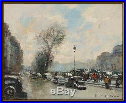 Jules R. Herve Original Painting Oil On Canvas Paris Cityscape Signed Framed Art