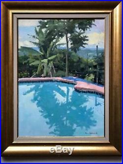 KEN HOWARD ORIGINAL OIL on CANVAS Cannes Swimming Pool NOT a PRINT