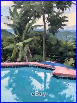 KEN HOWARD ORIGINAL OIL on CANVAS Cannes Swimming Pool NOT a PRINT