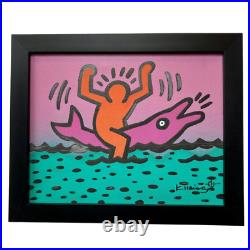 Keith Haring Dolphin Graffiti Street Pop Art Original Painting (1988)