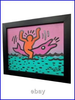 Keith Haring Dolphin Graffiti Street Pop Art Original Painting (1988)