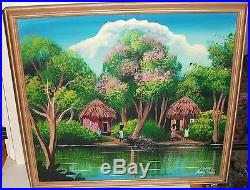 King Pinto Original Oil On Canvas Jamaican Village Landscape Painting