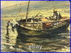 L. KARAFYLLAKIS Oil On Canvas Original Painting Vessel At The Shore 40x30