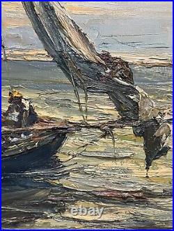 L. KARAFYLLAKIS Oil On Canvas Original Painting Vessel At The Shore 40x30