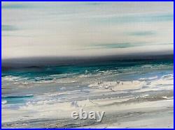 LARGE ORIGINAL TEXTURED SEASCAPE ART ABSTRACT MODERN PAINTING 80x40cm box canvas