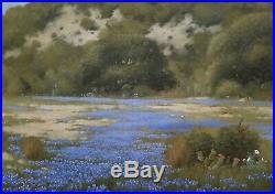 LARRY PRELLOP Signed Original Oil on Canvas Bluebonnet Painting 48 × 24 Framed