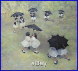 LEONARD CREO Signed c. 1965 Original Oil on Canvas Painting Rainy Day