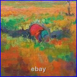 Landscape Painting Original Field Workers Crops on Canvas Signed USA