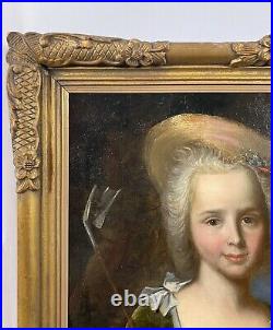 Large 18th C. French Portrait Young Lady Shepherdess Oil Canvas Francois De Troy