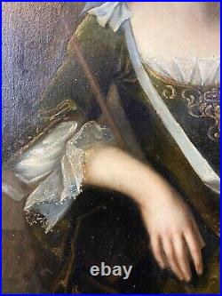 Large 18th C. French Portrait Young Lady Shepherdess Oil Canvas Francois De Troy