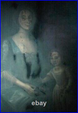 Large 18th Century British Oil on Canvas Double Portrait of Mother & Child