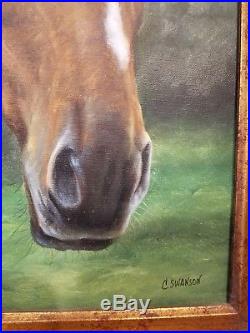 Large Framed Original Oil Painting On Canvas Portrait of Horse Signed C. Swanson