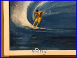 Large Framed Original Painting on Canvas Surfer Surfing Coastal Ocean Wave