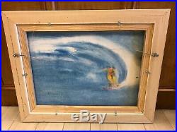 Large Framed Original Painting on Canvas Surfer Surfing Coastal Ocean Wave