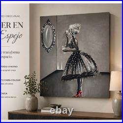 Large Hand Painted Wall Art Canvas Woman Mirror Painting 48x36 Modern Glam Decor