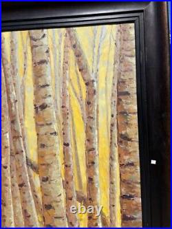 Large Oil on Canvas Painting Trees and Butterflies, Signed and Framed