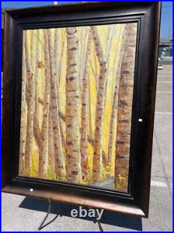Large Oil on Canvas Painting Trees and Butterflies, Signed and Framed