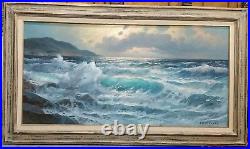 Large Oil on Canvas by Alexander Dzigurski Marine Seascape Art Painting 48x24