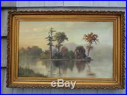 Large Original Framed Antique Framed Oil on Canvas Hudson Landscape Painting
