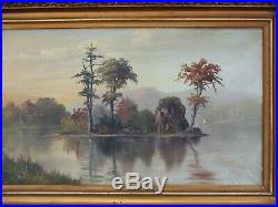 Large Original Framed Antique Framed Oil on Canvas Hudson Landscape Painting