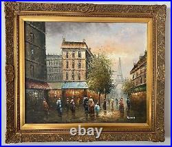 Large Original Impressionist Oil Painting Eternal Paris Ornate Gold Frame