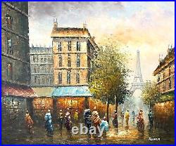 Large Original Impressionist Oil Painting Eternal Paris Ornate Gold Frame