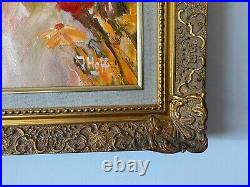 Large Original Impressionist Oil Painting Women in Flower Garden Gold Frame